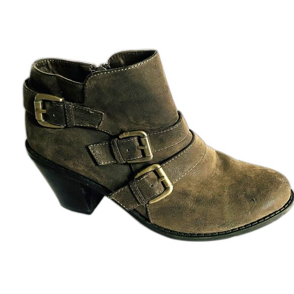 Ruff Hewn Dunham Triple Buckle Burnished Brown Ankle Boots Zip Up 8.5 M - Picture 1 of 10